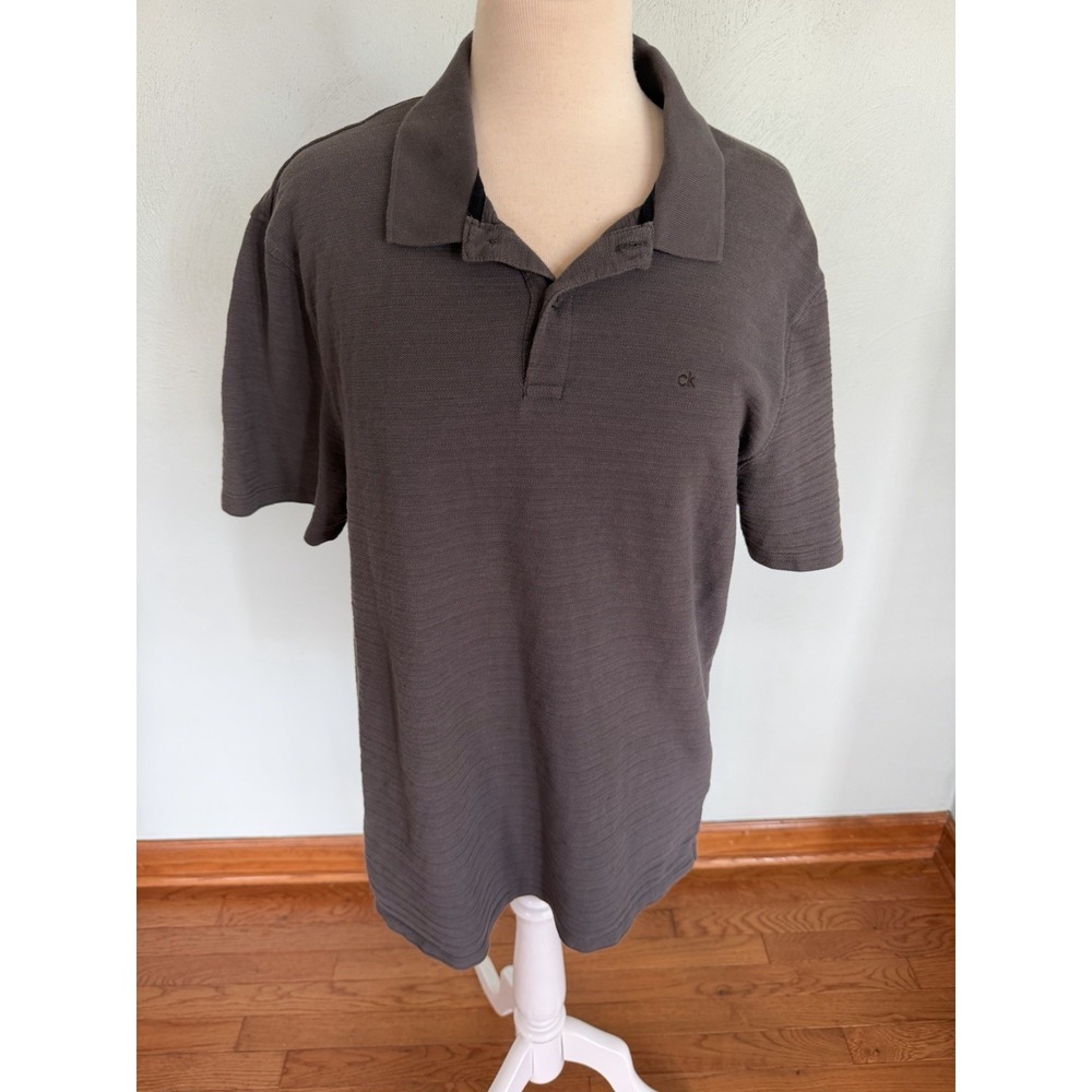 Calvin Klein Men's Micro Waffle Polo shirt Casual Collared Button Up Sz L